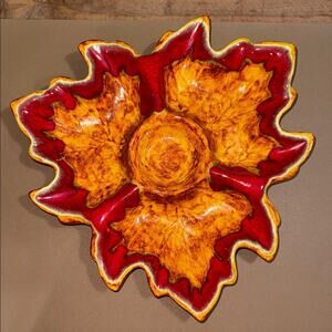 Vintage 1970’s Metzler ceramic leaf design bowl chips and salsa dish or ashtray